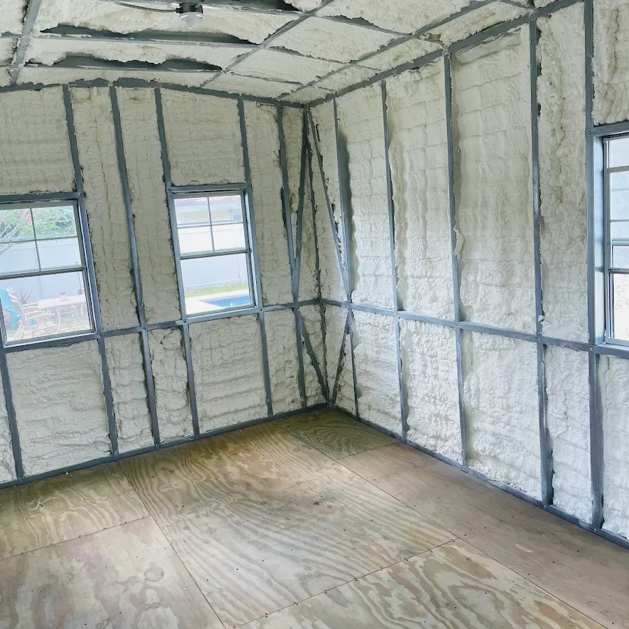 Closed-cell spray foam insulation applied to wall cavities in a residential project in Redland